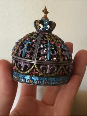 New Crown Jar Filigree Container Trinket Box With Bling Ornate multicolor